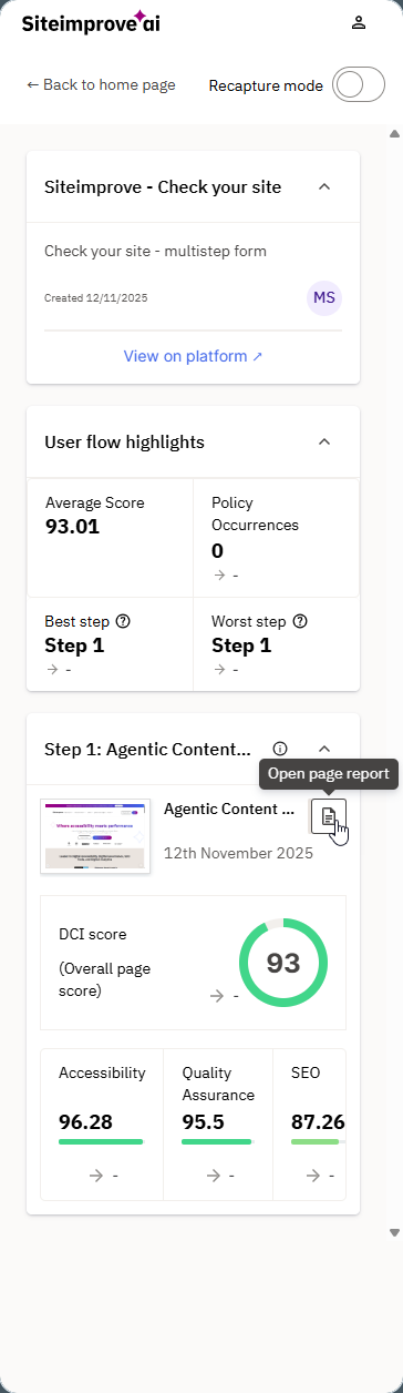 Page report button in the browser extension