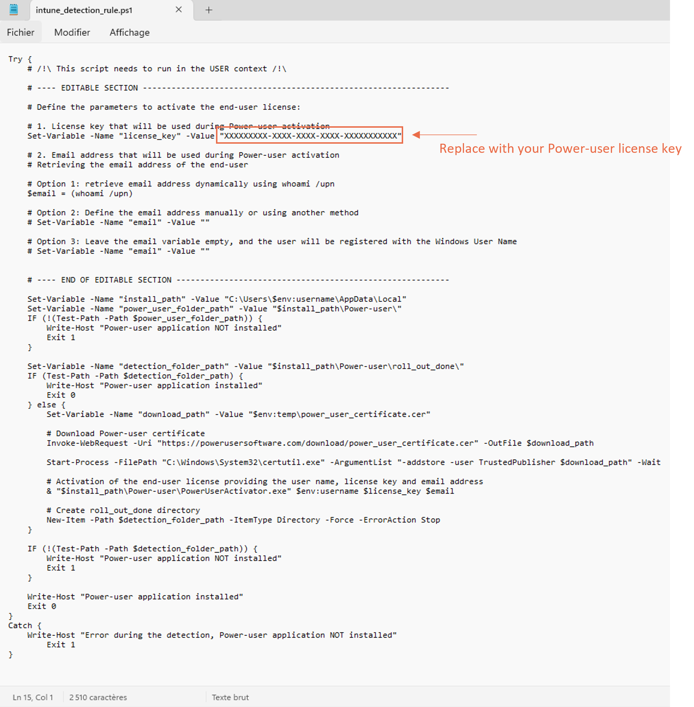 Intune l Detection rules l Activation script for Power-user
