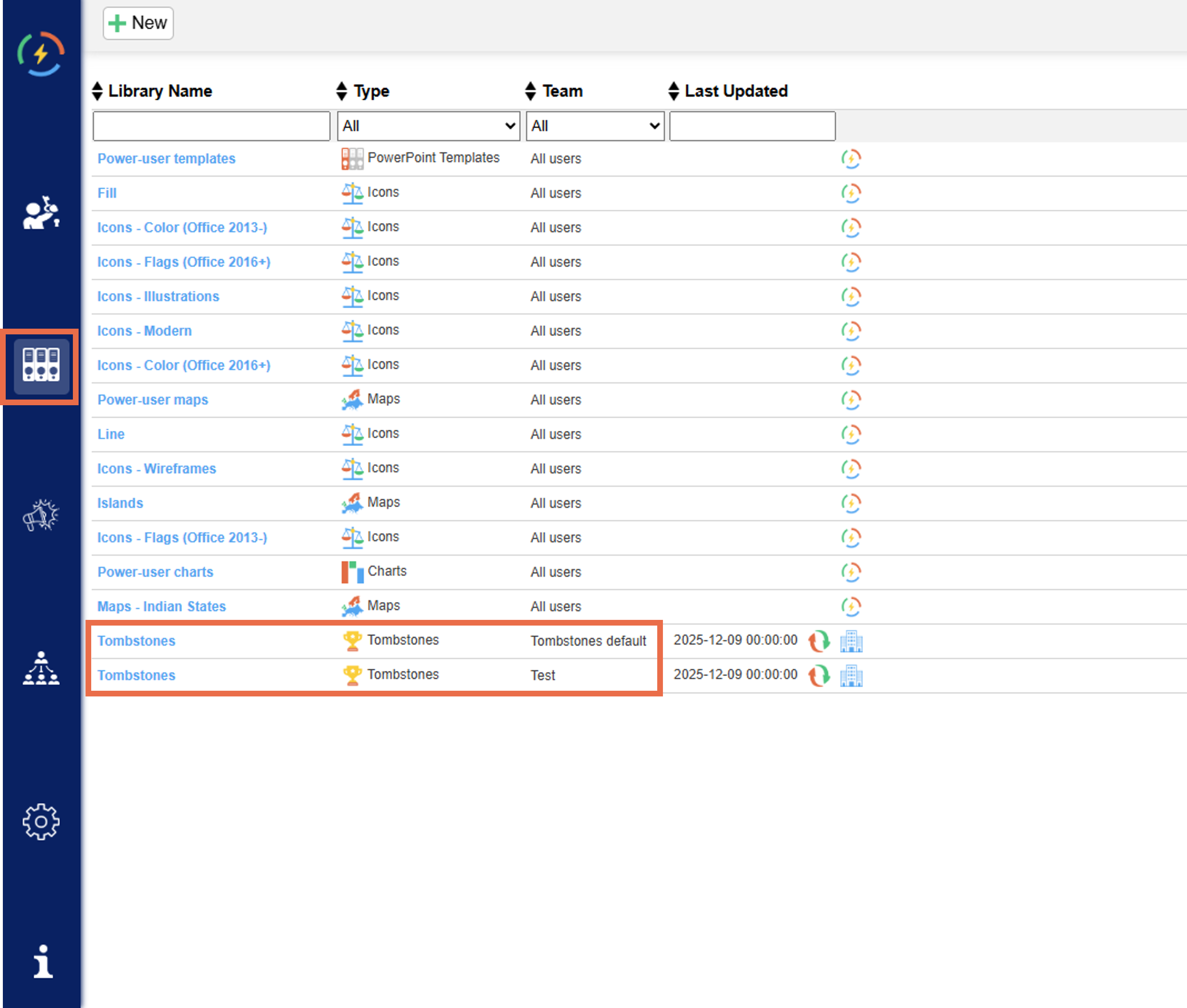 Tombstones items in the Power-user admin portal