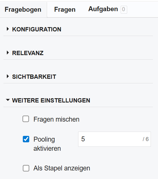 Ausgewählte Checkbox Pooling aktivieren in Weitere Einstellungen