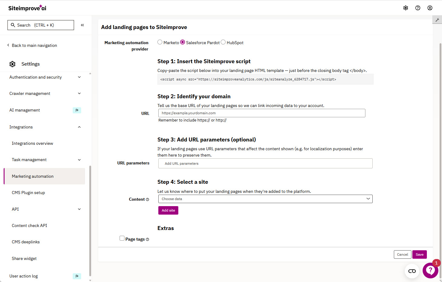 Pardot Marketing Automation Integration Configuration Options