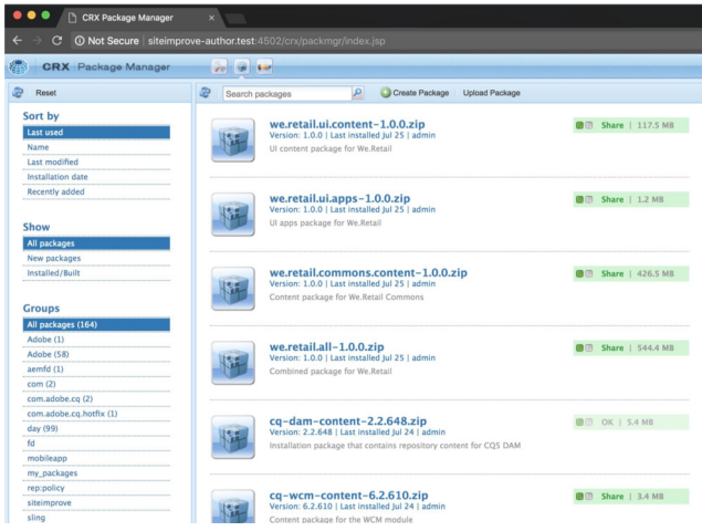 AEM Package Manager Screenshot