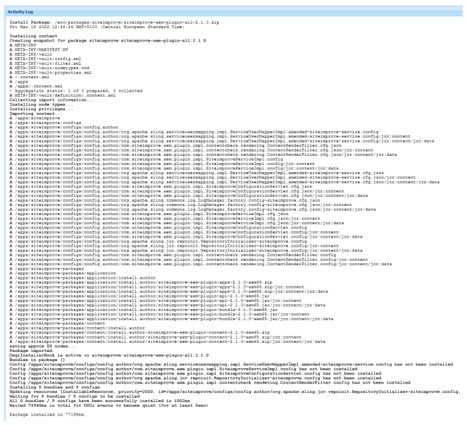 Screenshot of activity log