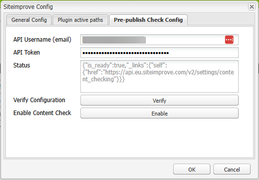 Screenshot of Pre-publish Check Config tab