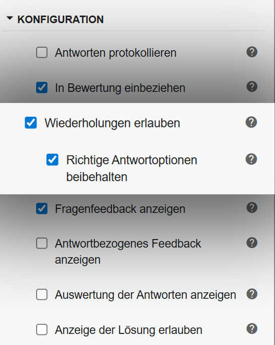 Konfigurationsbereich mit aktivierter Checkbox Wiederholungen erlauben