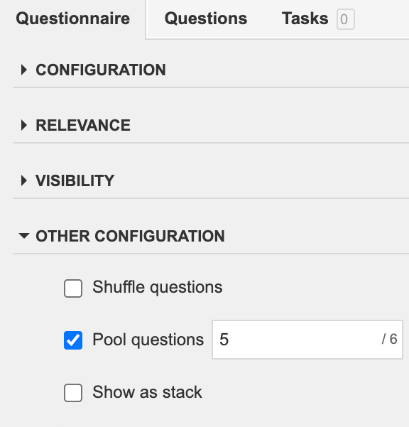 Selected checkbox Pool Questions in Other Configuration