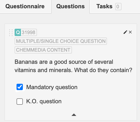 Activated mandatory question checkbox in Questions tab
