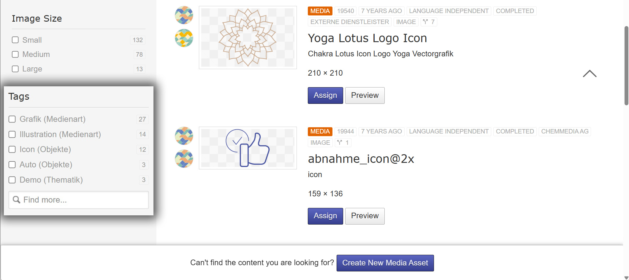 Media search in the media library with Tags filter