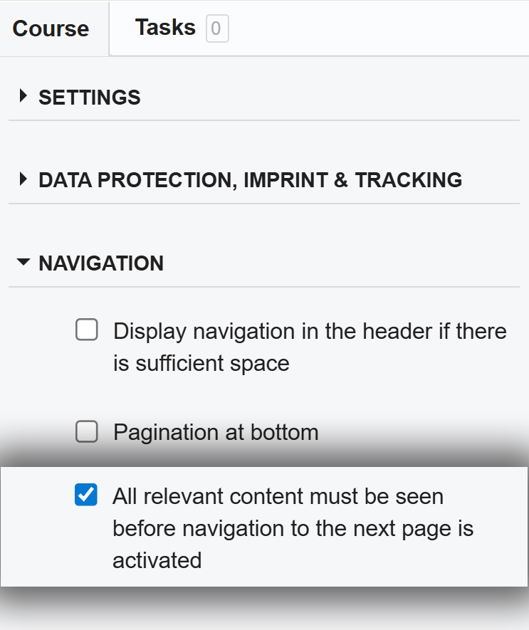 Navigation options in the editor Knowledgeworker Create