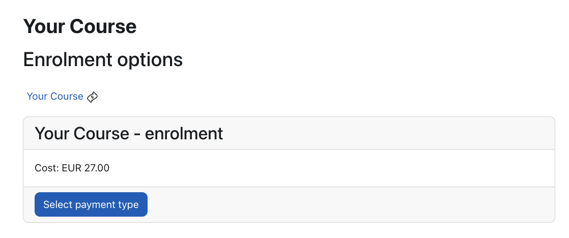 Learner view of the course enrolment page showing the Stripe payment option