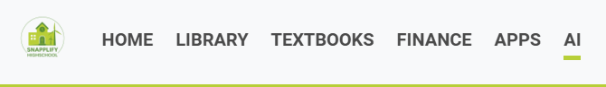 Various tabs showing Home, Library, Textbooks, Finance, Apps and AI