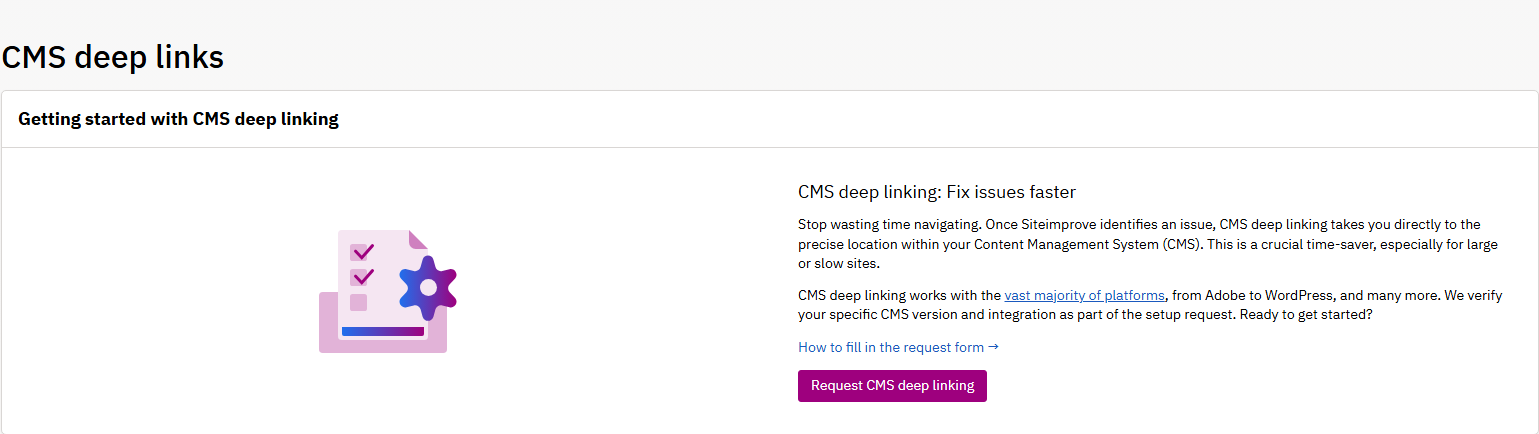 Image of the CMS Deep Links Getting started page