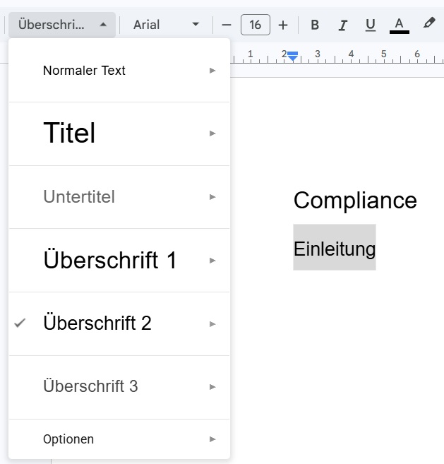 Beispiel für Überschriftenformatierung