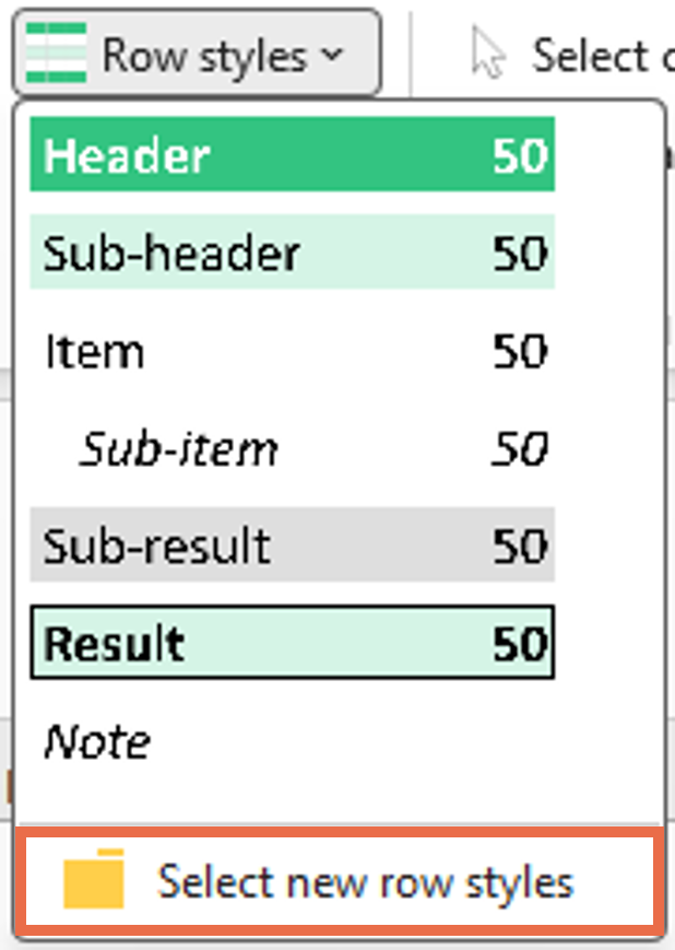 Select new row styles