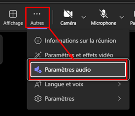 Teams accès paramètres audio