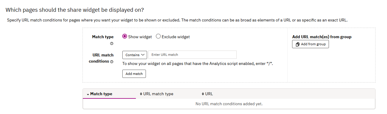 Image of Which pages should the share widget be displayed on