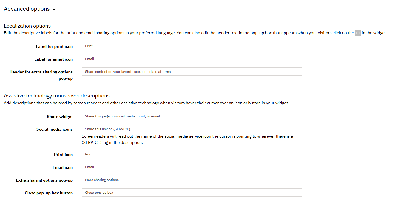 Image of Advanced options: localization and accessibility