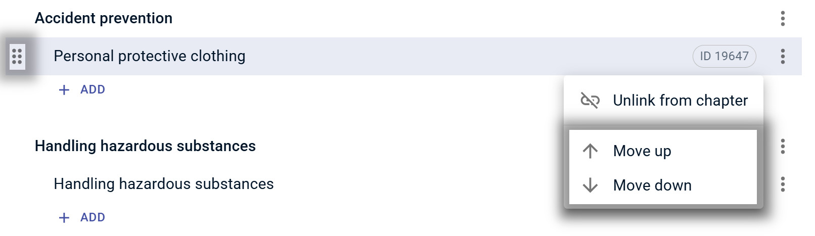 Move options via menu and dotted line