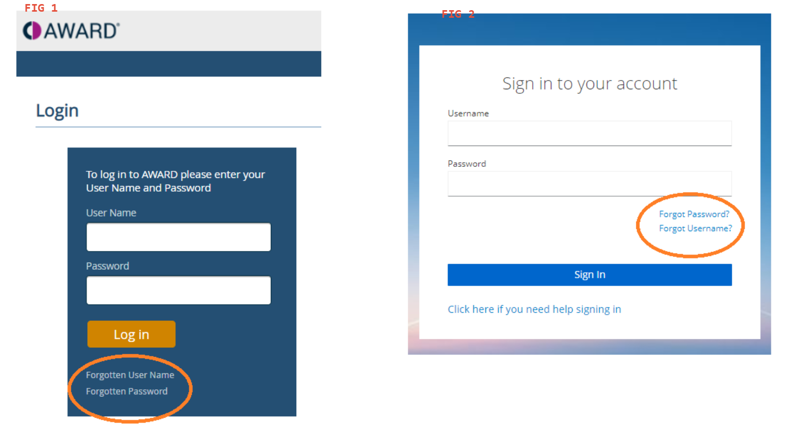 Image showing the two different login screens