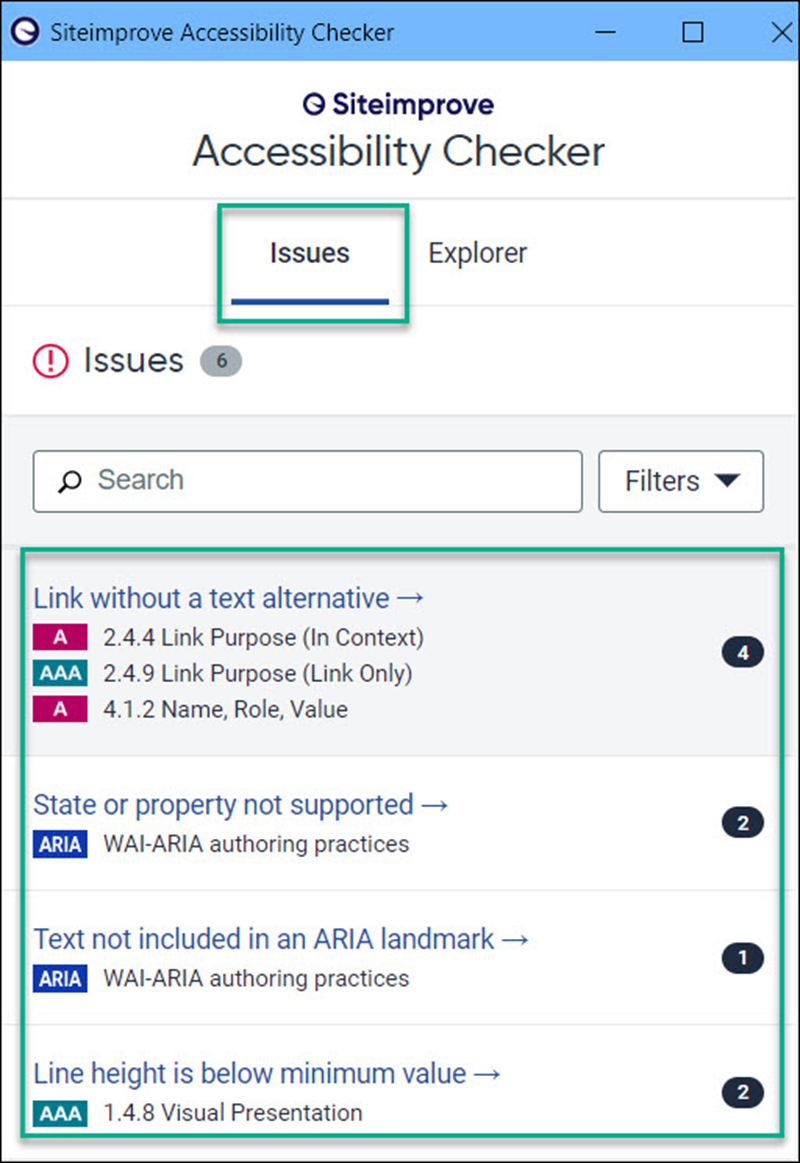How To check issues in the Siteimprove Accessibility Checker