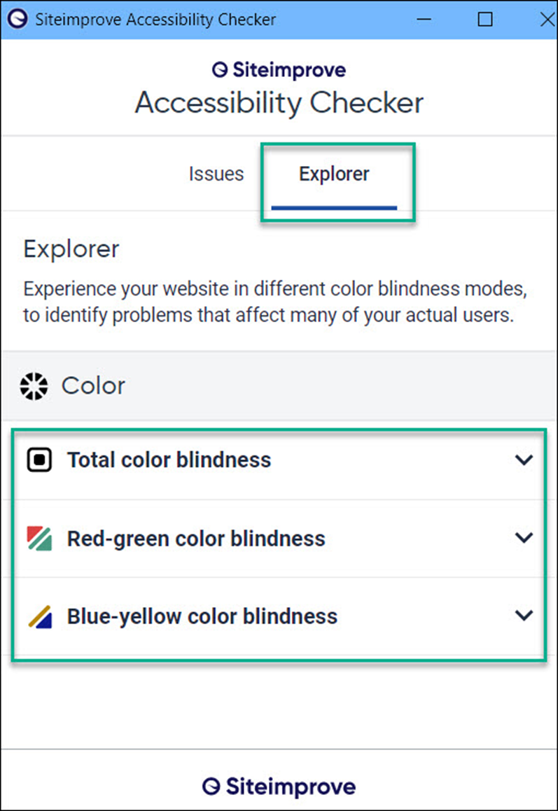 Explorer tab allows users to explore a range of vision impairments 