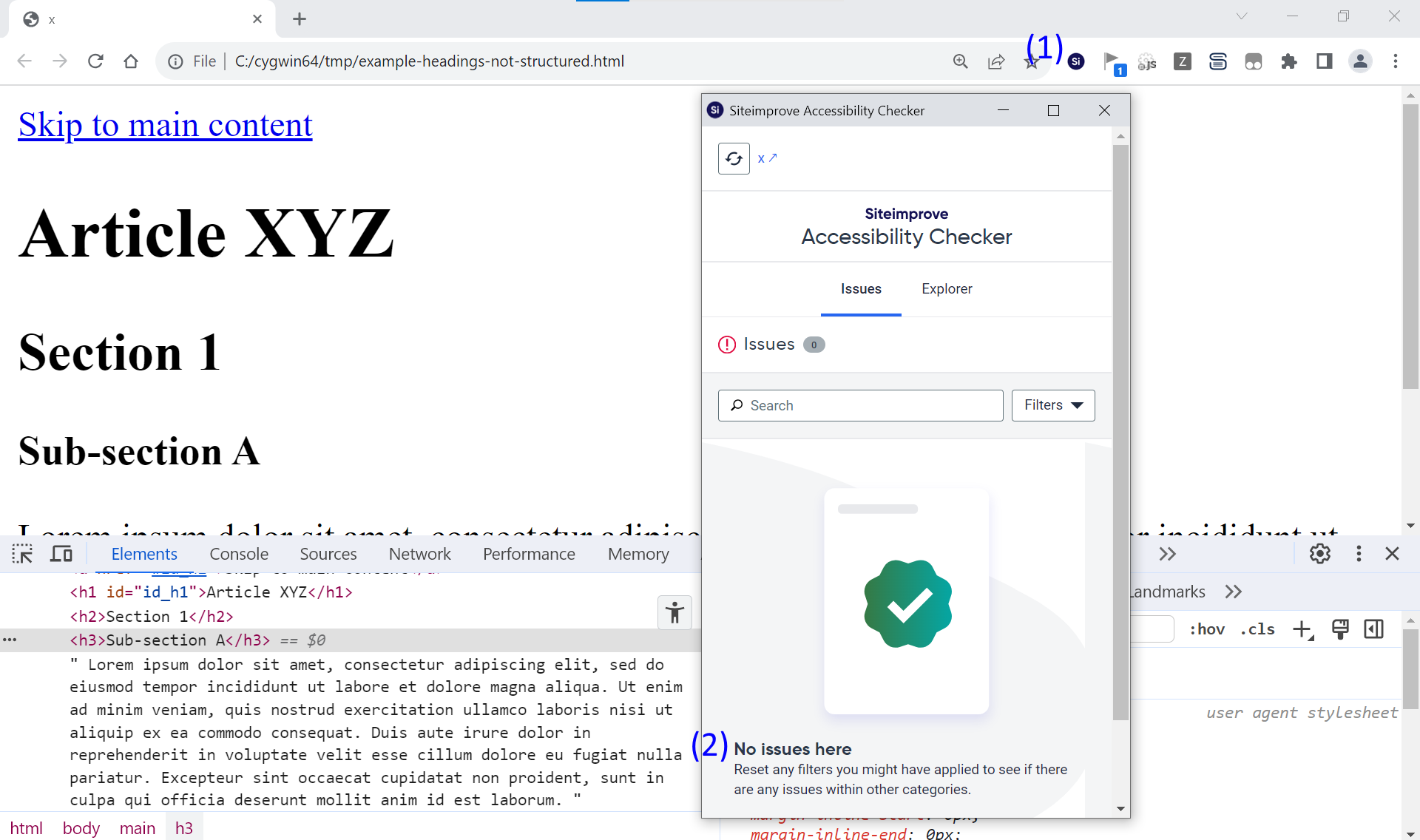 browser extension updated to say "No issues here"