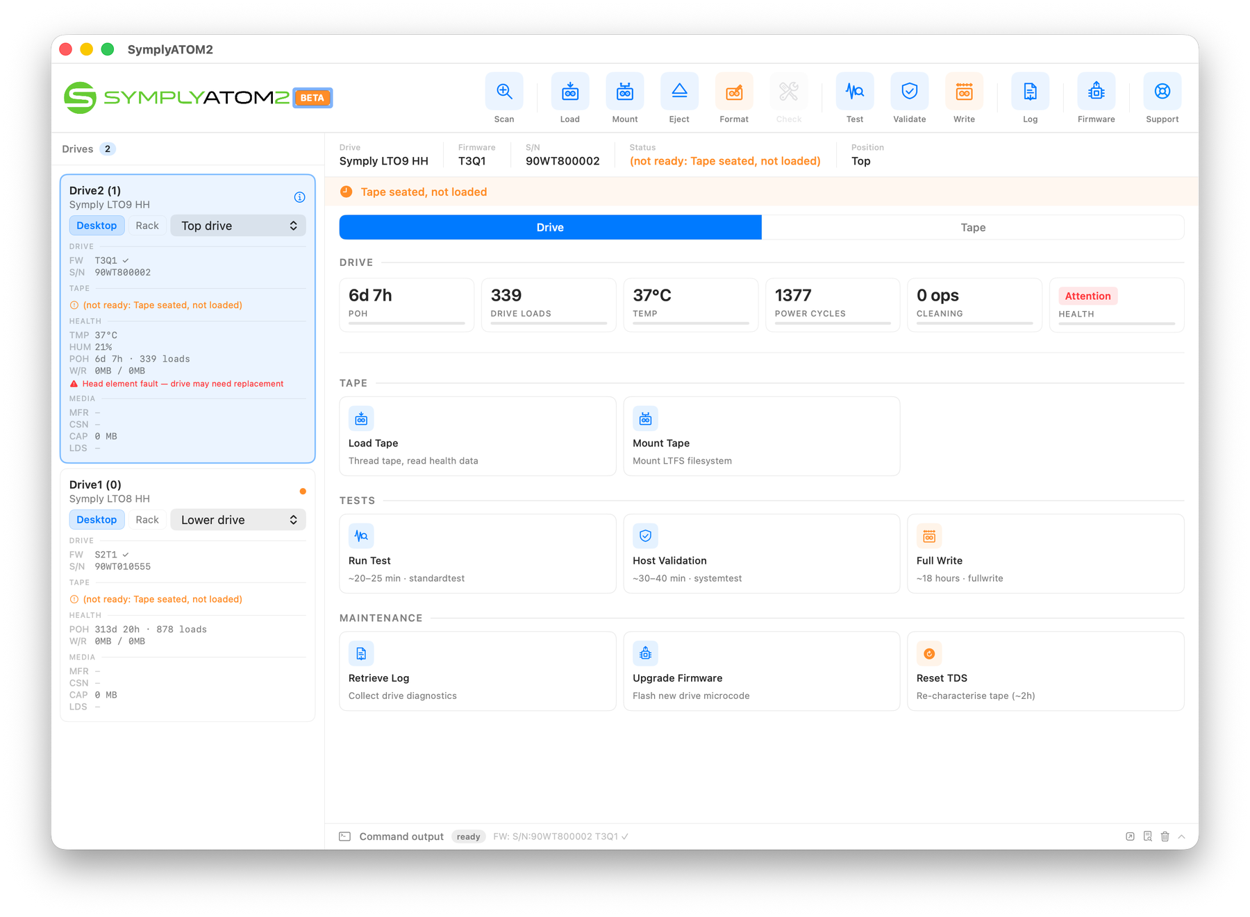 SymplyATOM2 main window showing Retrieve Log in the Maintenance section