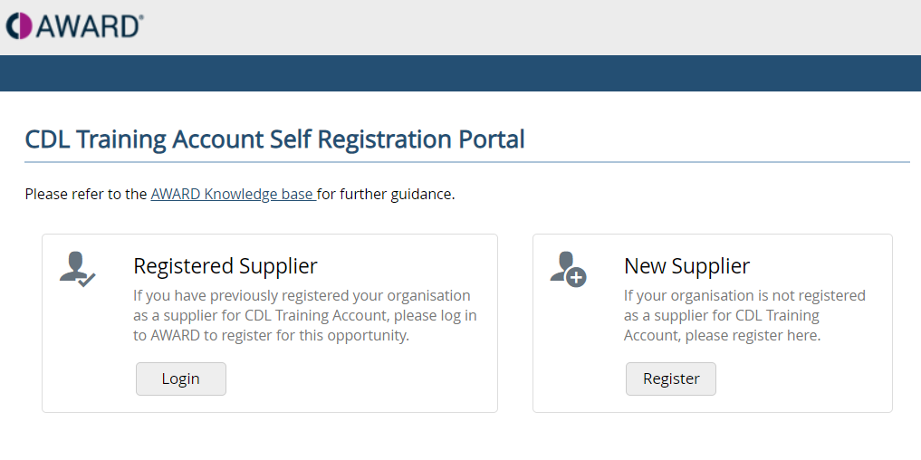 A sample image showing the Registered Supplier and New Supplier login options.
