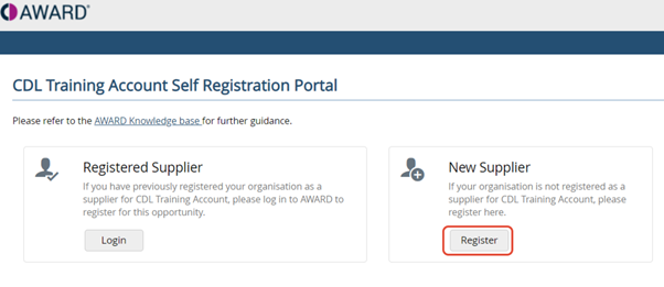 A sample image showing the Registered Supplier and New Supplier login options.