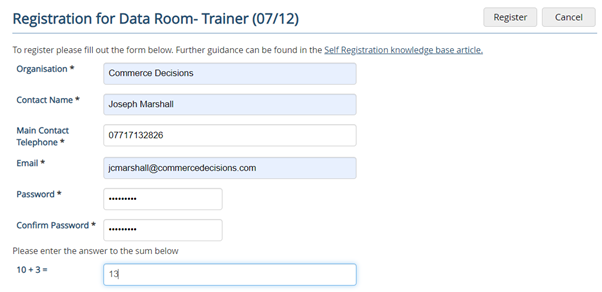 A sample image showing the required registration company data fileds