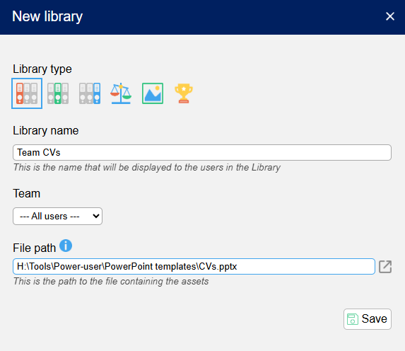 Custom slides Library linked to slides on a network drive