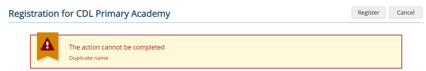 image: Duplicate name  warning message