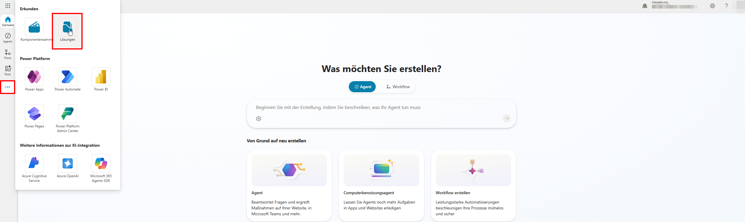 Copilot Studio sidebar with the „…