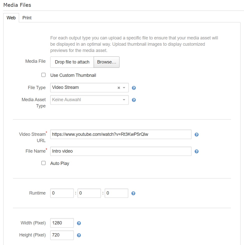 Media form with details about video stream