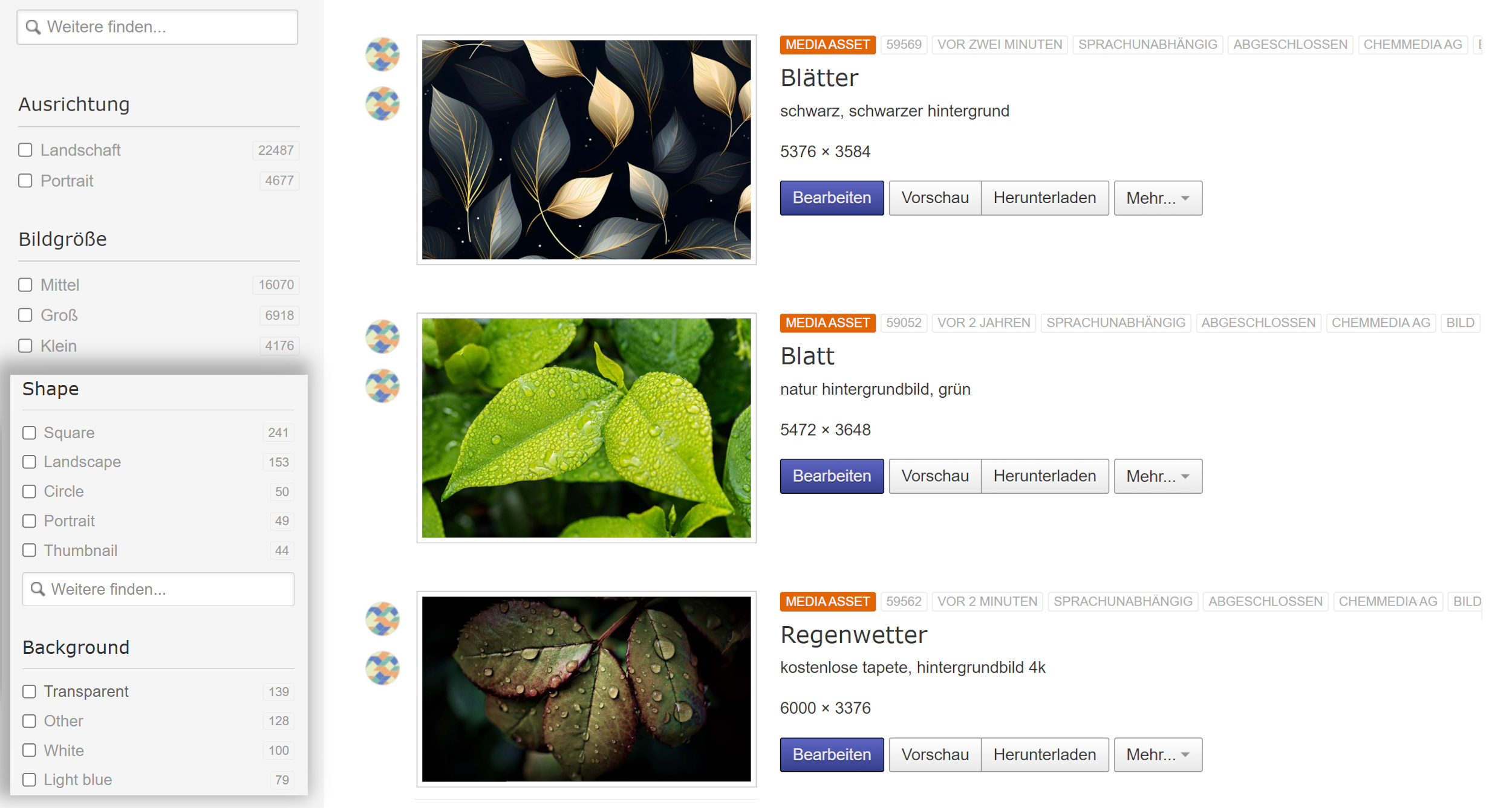 Mediensuche in der Medienbibliothek mit Filter Tags