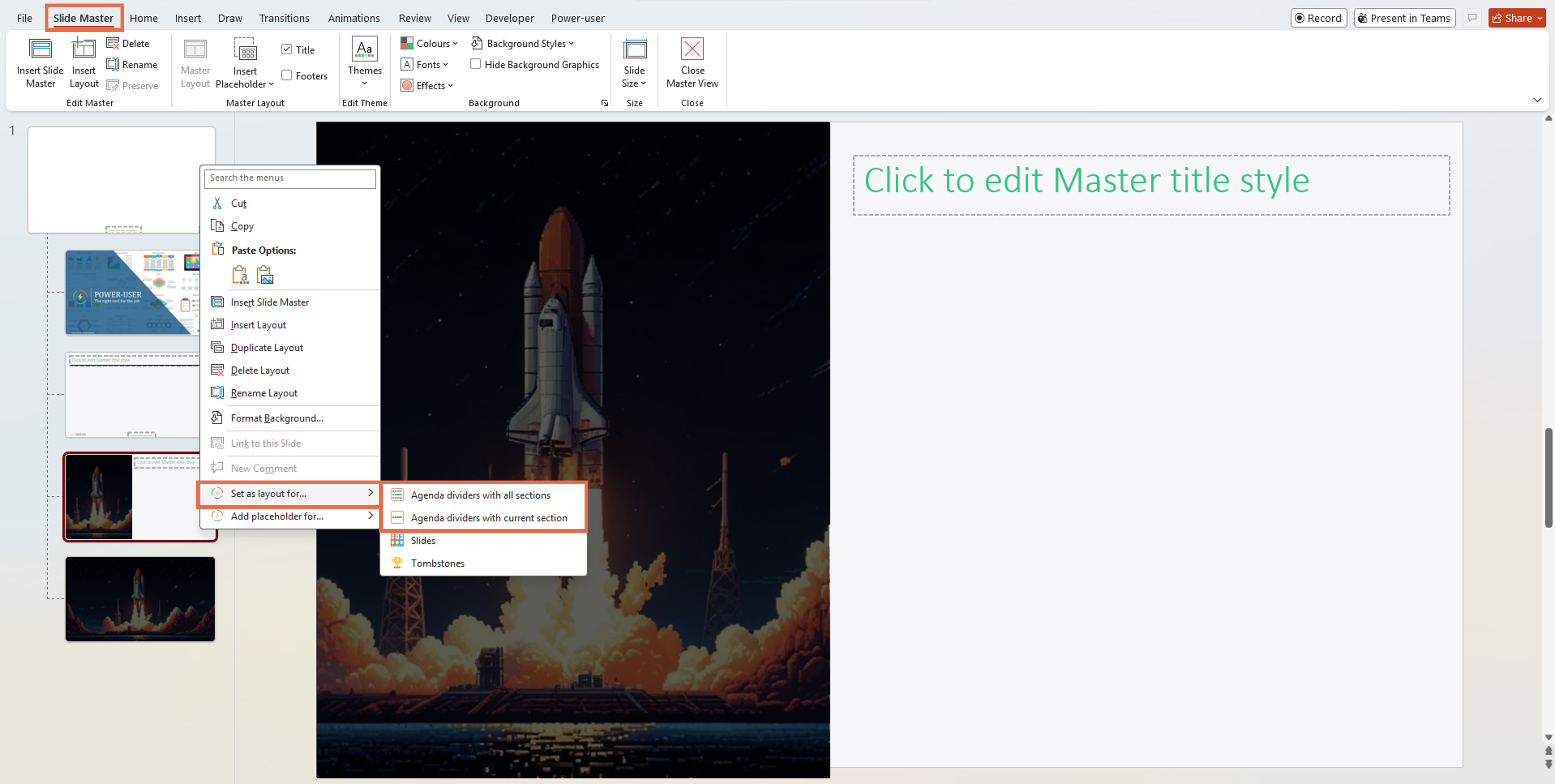 Power-user Agenda l Set as layout for divider slides