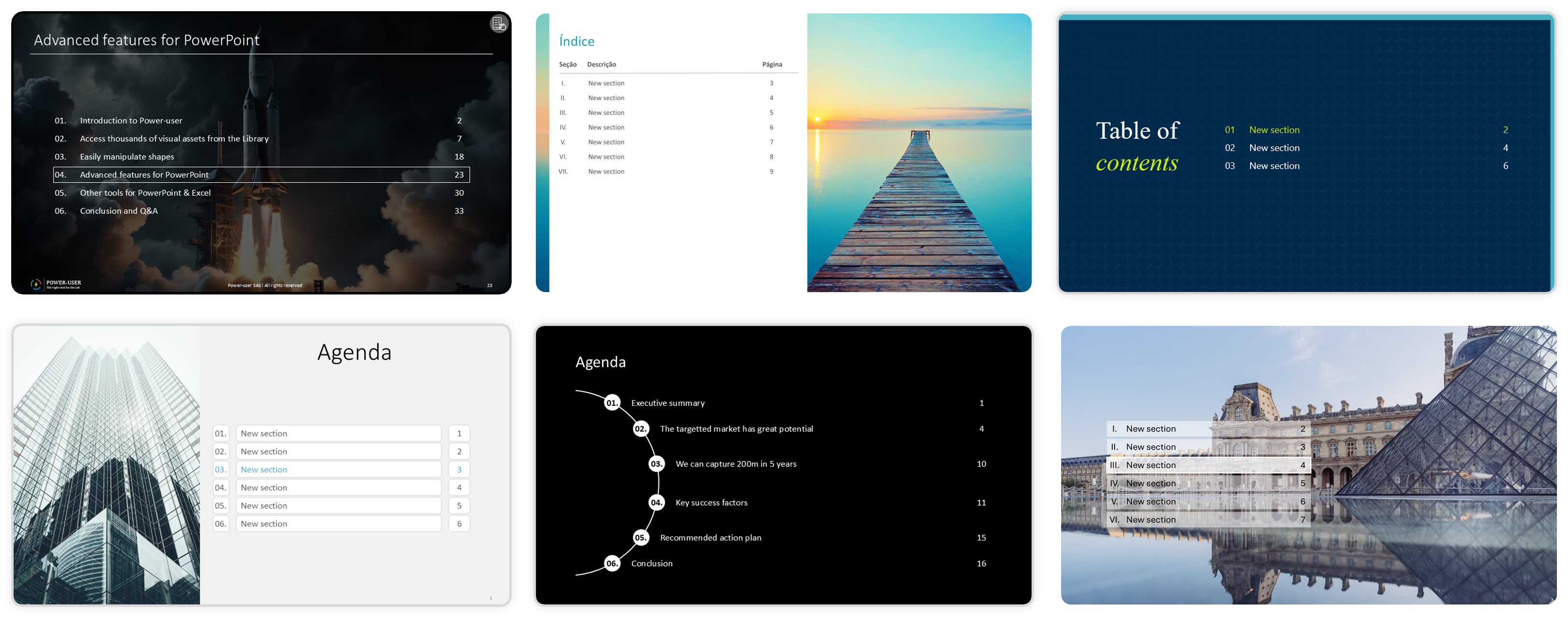 Power-user automatic agenda builder - examples of table of content slides