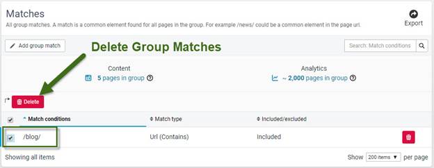 A screenshot showing the delete group button