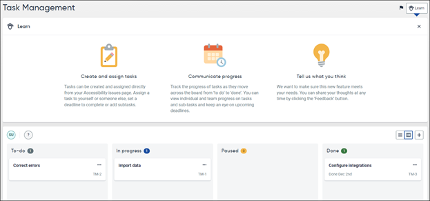 Task Management Overview page