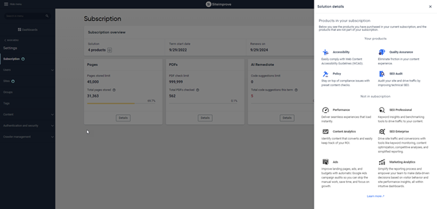 Product view for the chosen solution