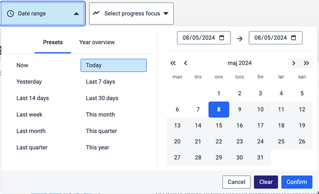 The period picker, where date ranges can be chosen