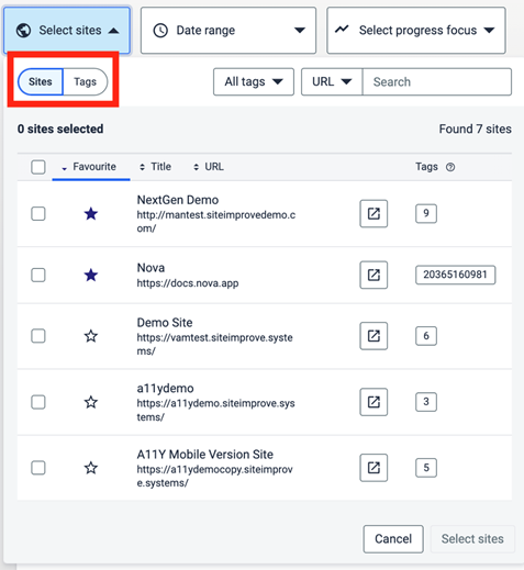 Site selector in the platform