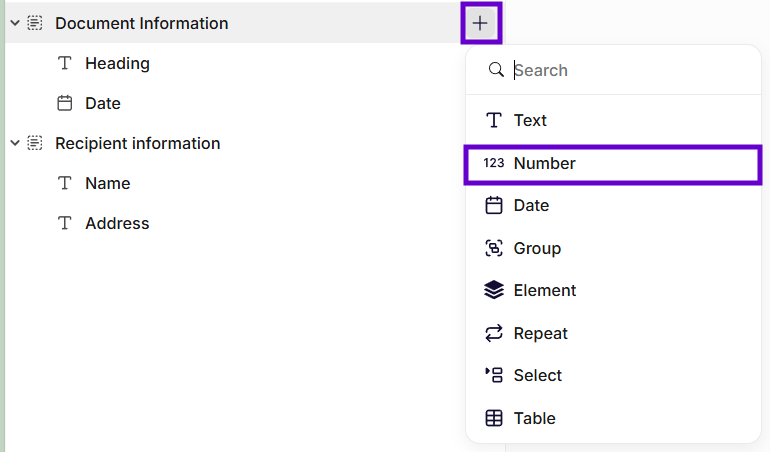 Insertion of a number building block