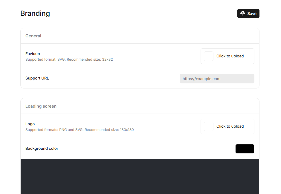 Branding page in Create