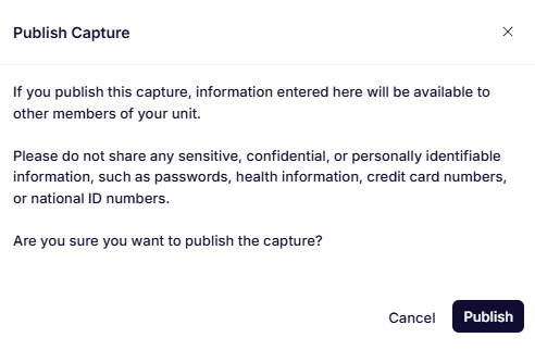 Warning dialog when publishing a capture.