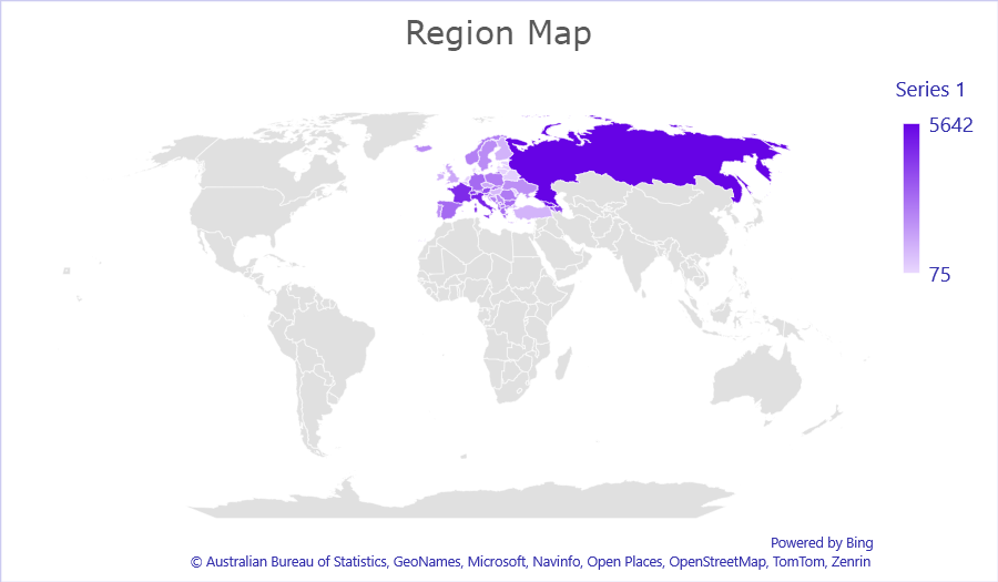 Region map showing values across European countries