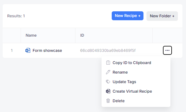 Creating a virtual recipe from a recipe.