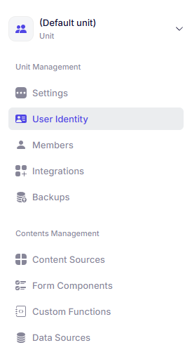 Accessing the User identity form.