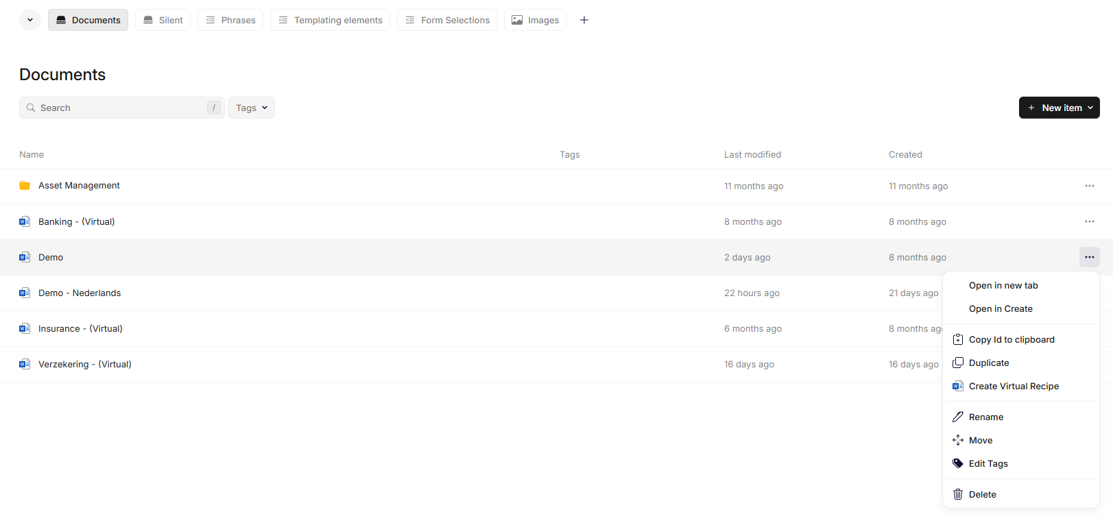 A document content source showing document options and properties.