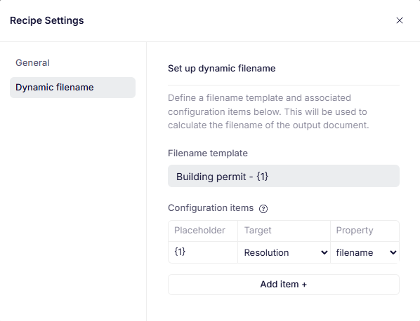 A successfully set up dynamic filename.